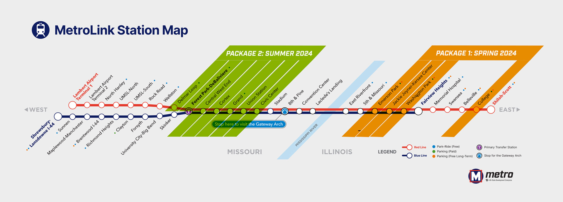 A timeline map of the MetroLink station updates.